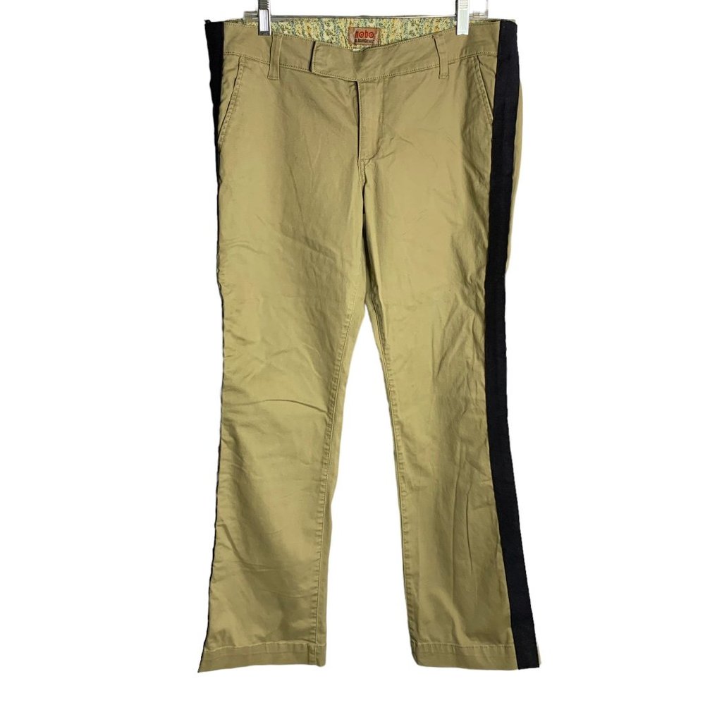 Vintage 90s nobo Mid Rise Straight Leg Pants 15 Tan Button Zip Pockets Stripe - Picture 1 of 5